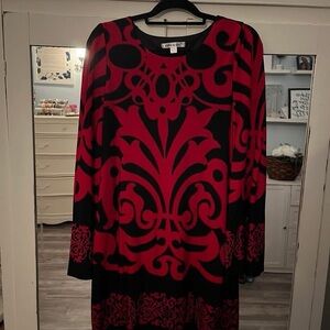 Chic Elegant Red and Black Long Sleeve Dress